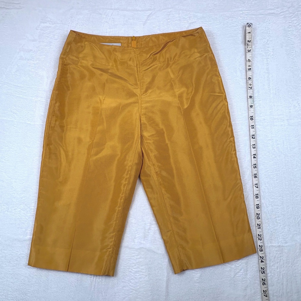 Sylvia Heisel Yellow 100% Silk Bermuda Shorts Women Sz 6 Gold Knee Length